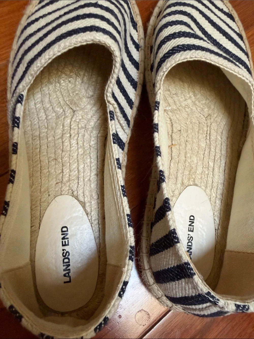 Lands' End Navy and Cream Striped Espadrille Flats
